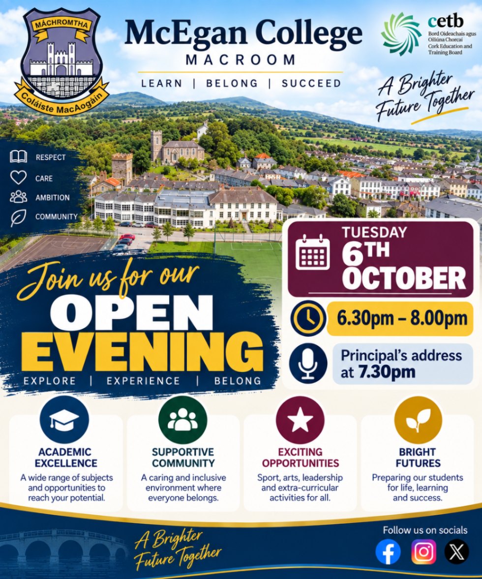 McEgan College Open Night poster